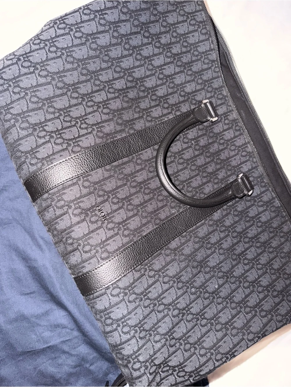 Dior Gray Monogram Canvas Duffel with Leather Trim